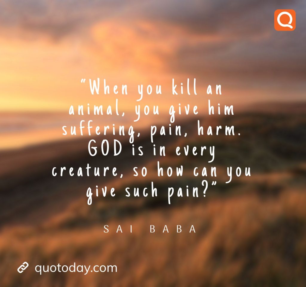 25. “When you kill an animal, you give him suffering, pain, harm.  GOD is in every creature, so how can you give such pain?” -  Sai Baba